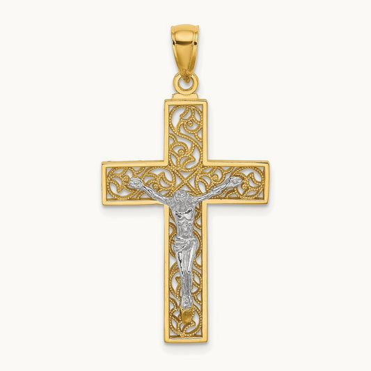 Crucifix Pendant, 14K Two-tone