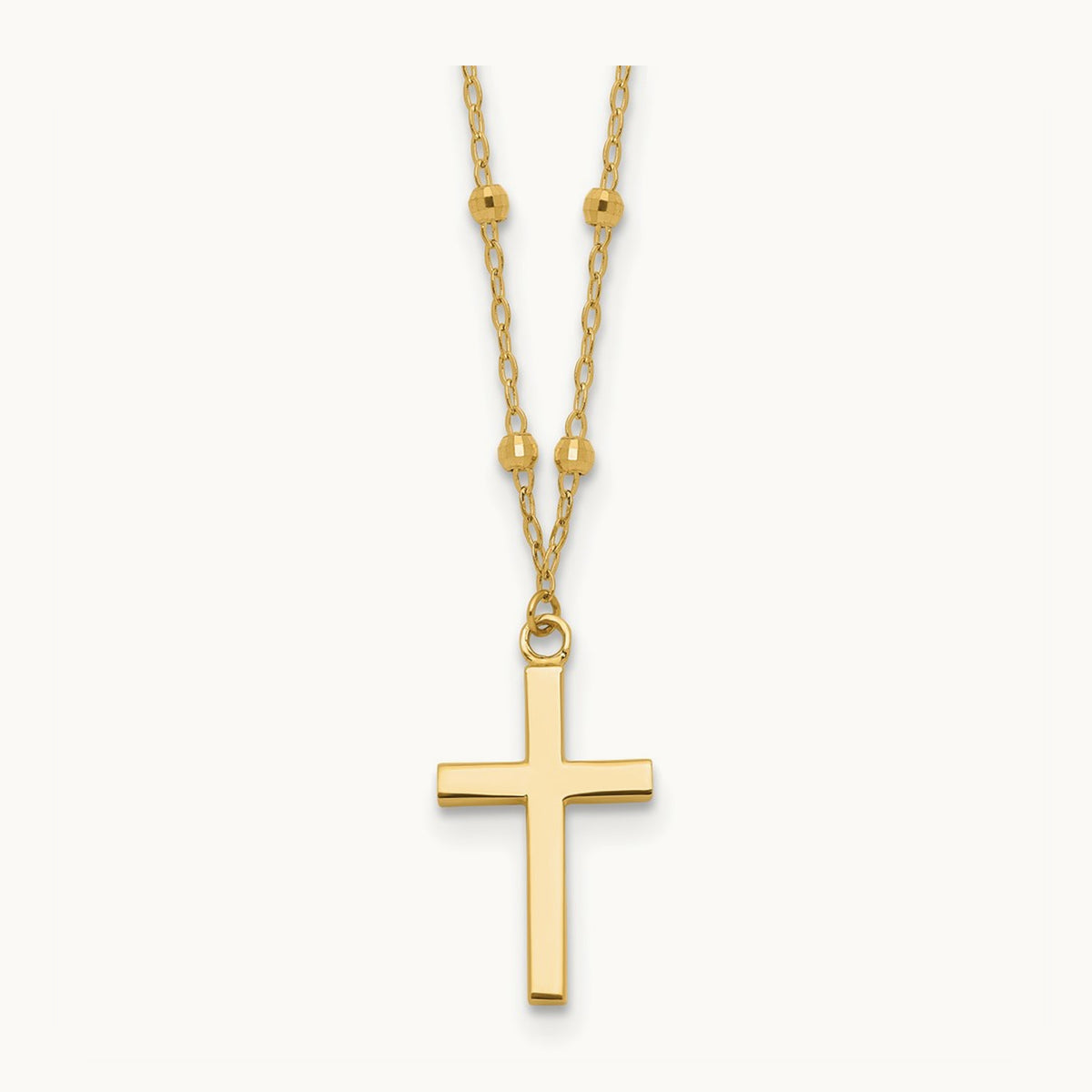 Polished and Diamond-cut Cross w/ 2in ext. Necklace, 14K
