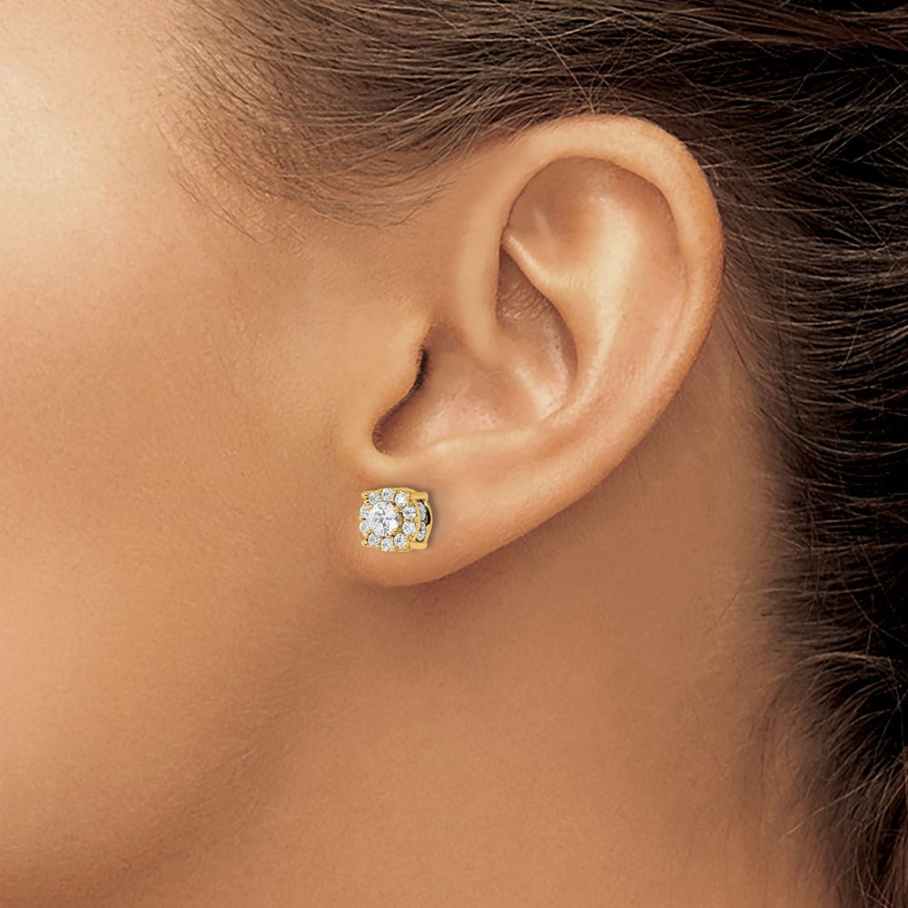 Round Halo Post Earrings, 1.00-2.00 ct tw Lab-Grown Diamond — 1 1/2 ct