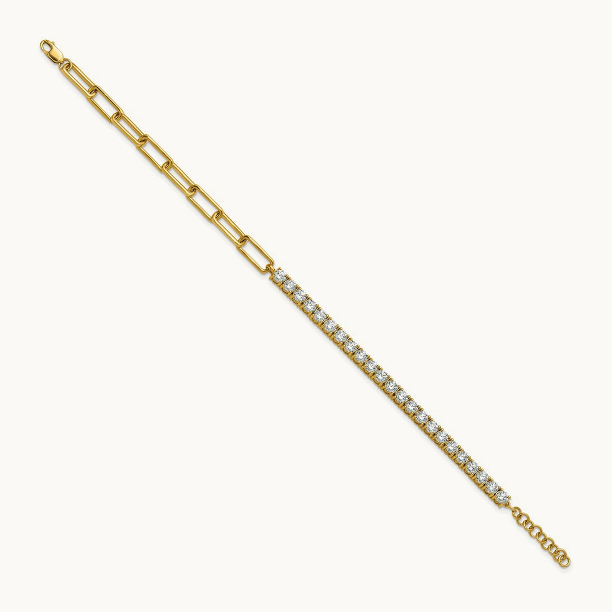 Half Paperclip with Ext Bracelet, 3.75 ct tw Lab-Grown Diamond — 14K Yellow Gold