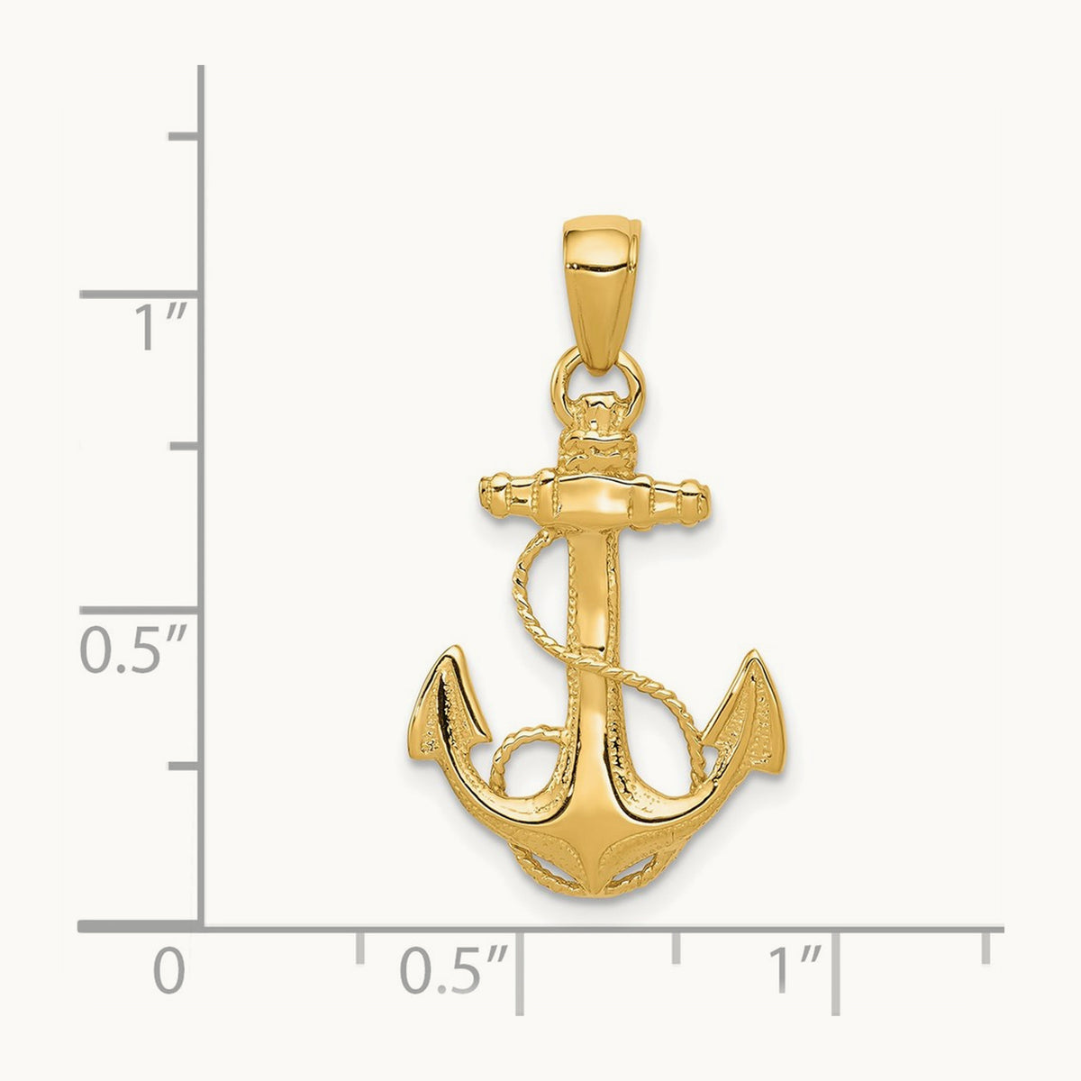 Solid Polished Anchor Pendant — 14K Yellow Gold, 27mm