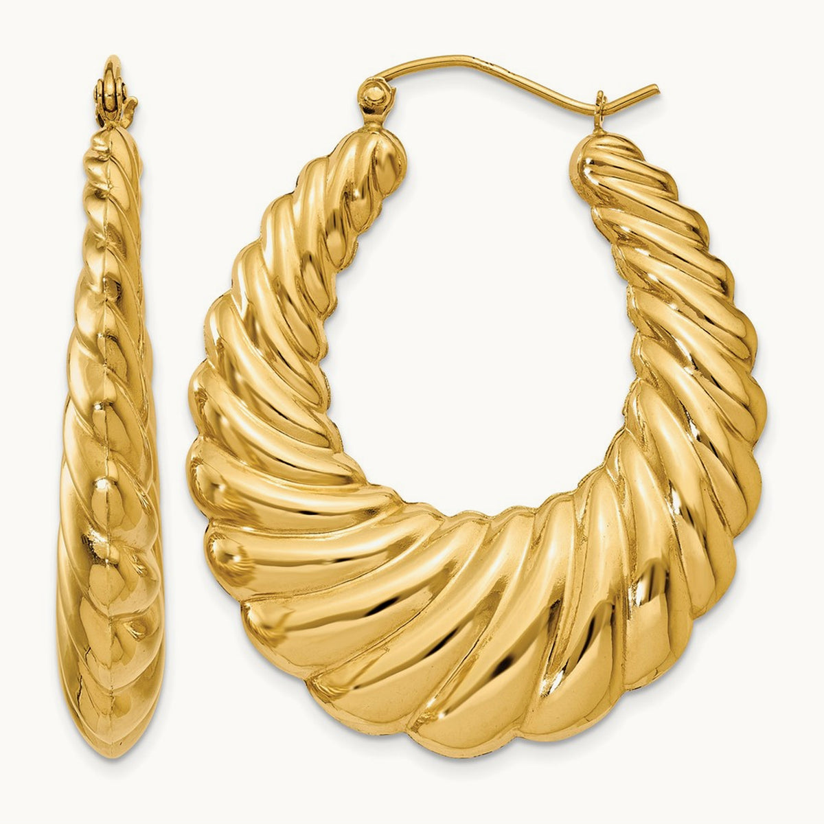 Polished Scalloped Hoop Earrings — 14K Yellow Gold, 33mm