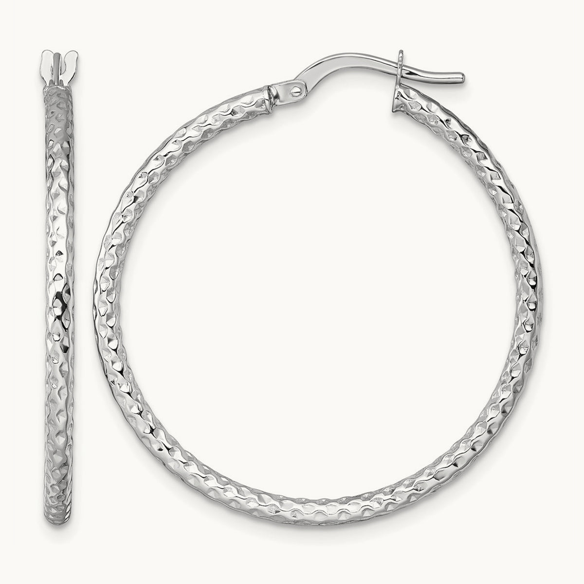 Polished Diamond-cut Hoop Earrings — 14K White Gold, 32mm