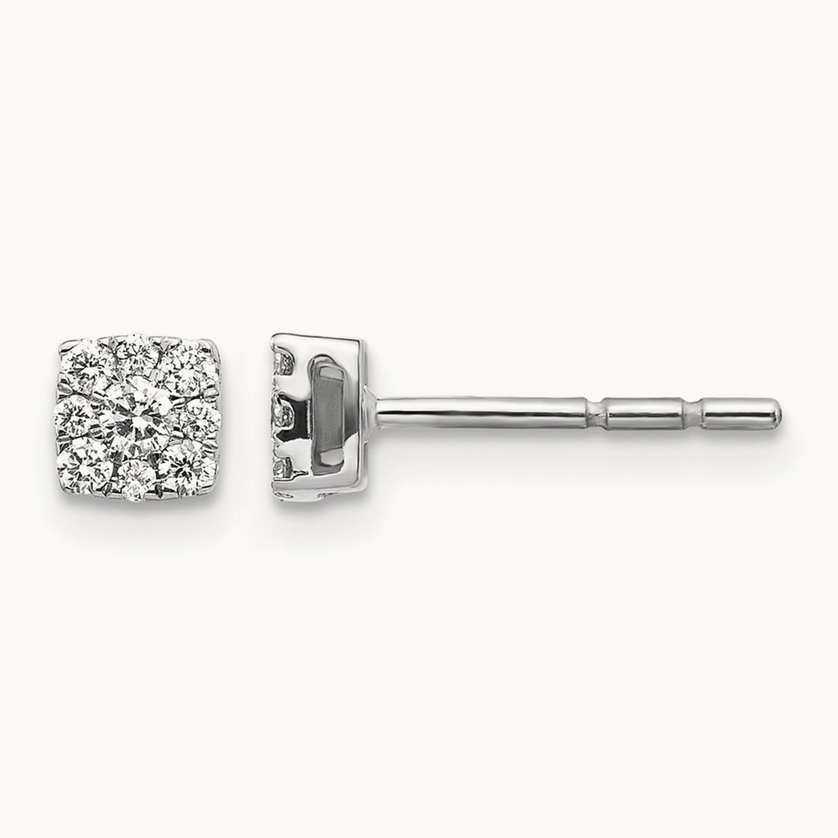 Diamond Cluster Post Earrings, 14K White Gold