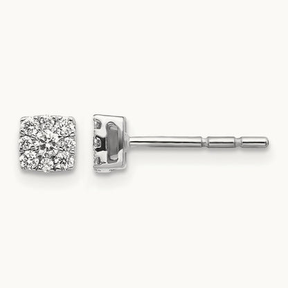 Diamond Cluster Post Earrings, 14K White Gold