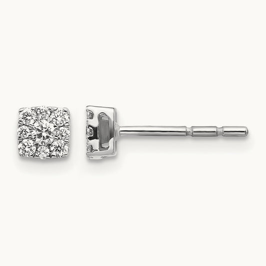 Diamond Cluster Post Earrings, 14K White Gold