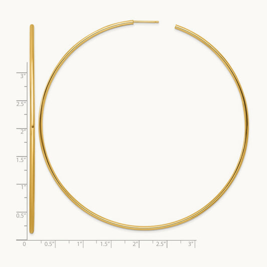 2.0 x Polished Post Hoop Earrings, 100mm, 14K