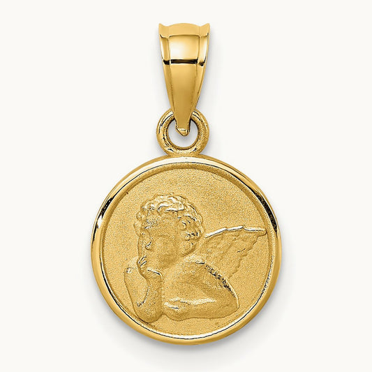 Engraved Angel Coin Charm — 14K Yellow Gold
