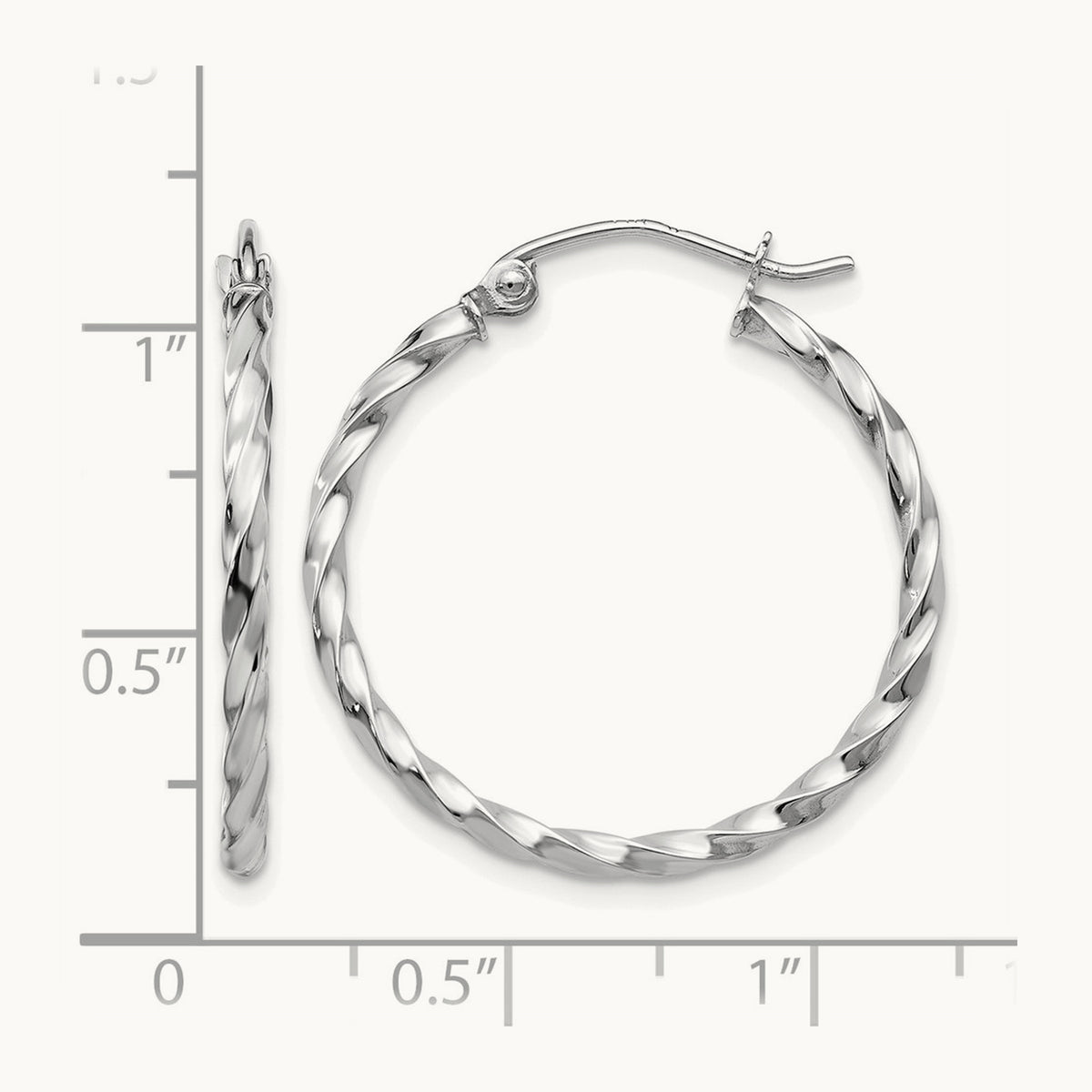 White Gold Twist Polished Hoop Earring — 22mm
