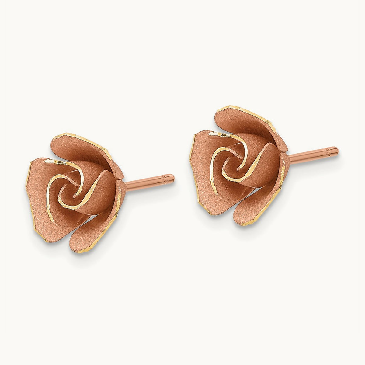 Satin Finish Diamond-cut Post Earrings — 14K Two-Tone Gold, 9.2mm