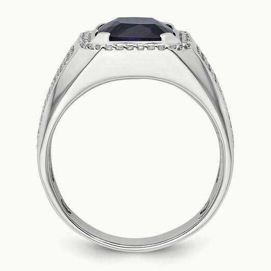 Created Blue Sapphire Men's Ring, 1.00 ct tw Lab-Grown Diamond