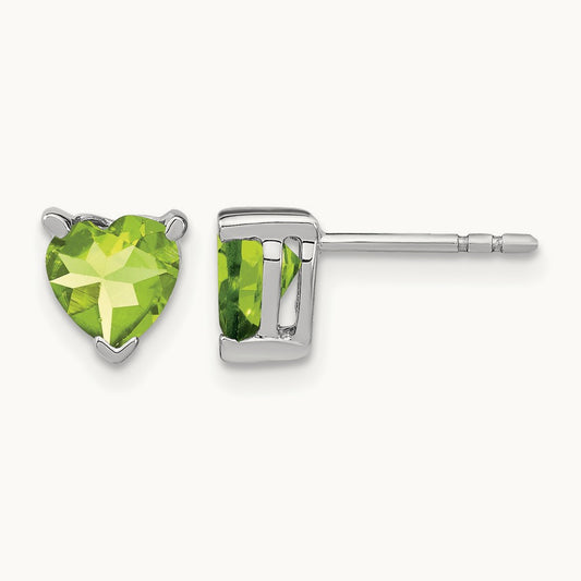 Heart Peridot Earrings, 14K White Gold