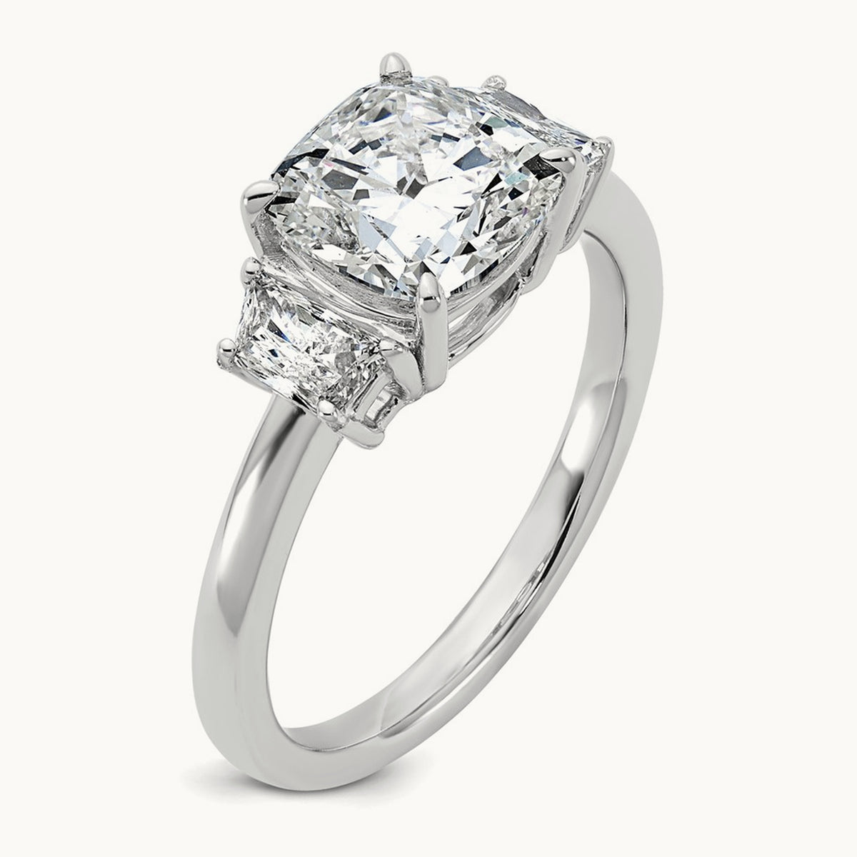 Cushion & 1/2 Moon Engagement Ring — 14K White Gold, 2 1/2 ct, 7