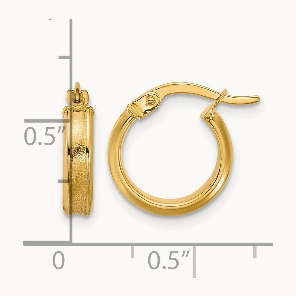 Polished and Satin Round Hoop Earrings, 14K — Leslie's