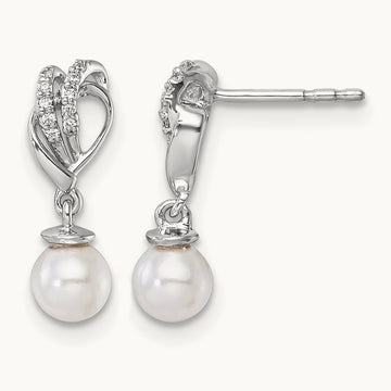 Polished Diamond and Pearl Dangle Post Earrings — photo set