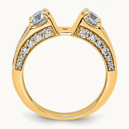 Round Semi-Mount 3 Stone Engagement Ring, 1.75 ct tw Lab-Grown Diamond — 14K Yellow Gold