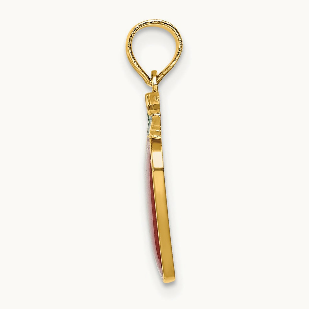 Enamel Red Delicious Apple W/Stem and Leaf Charm, 14K