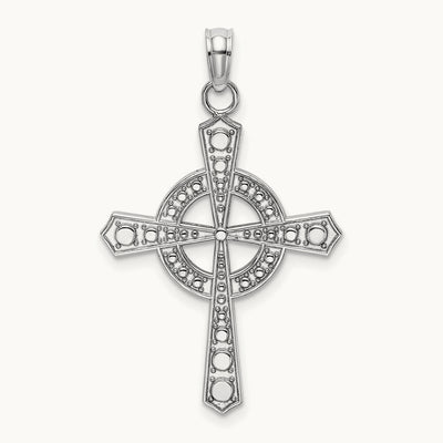 Beaded Celtic Cross w/ Eternity Charm, 14K White Gold