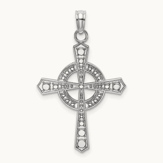 Beaded Celtic Cross w/ Eternity Charm, 14K White Gold