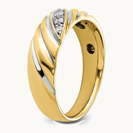 IBGoodman 14K with White Rhodium Men's Polished and Grooved 1/6 Carat AA Quality Diamond Ring