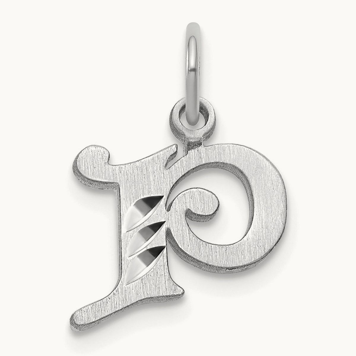 Diamond-cut Initial Charm — 14K White Gold, P