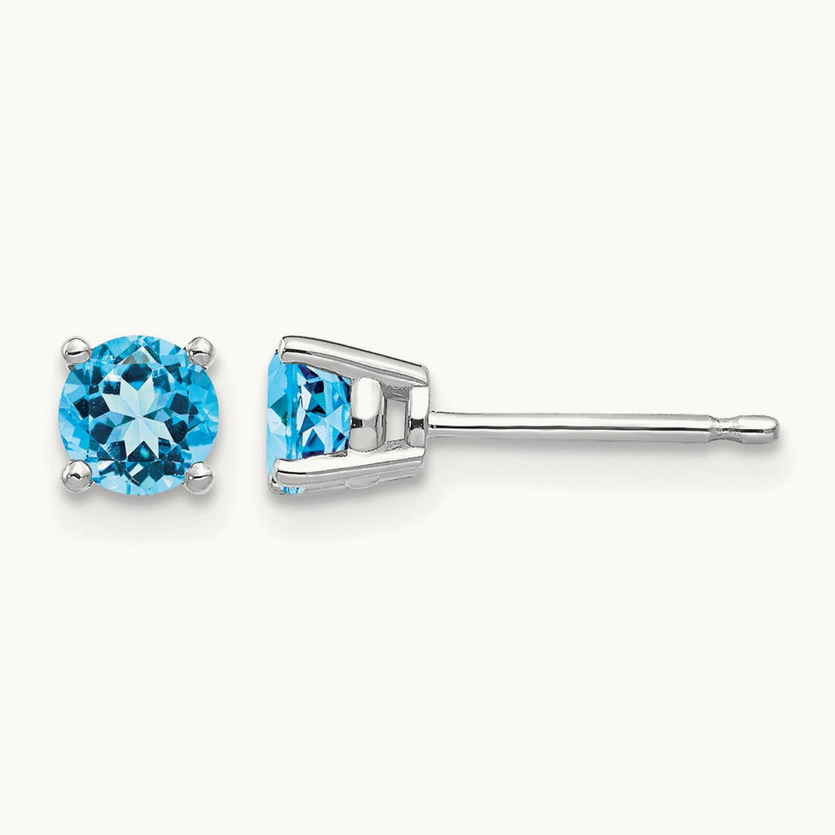 Blue Topaz Earrings, 4mm, 14K White Gold