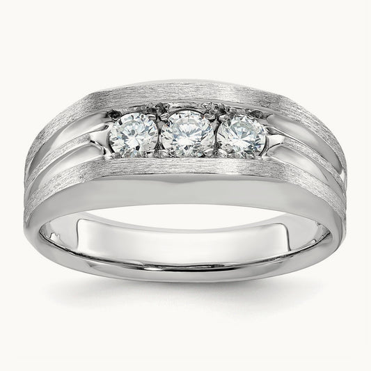 IBGoodman Men's Polished Satin & Grooved 3-Stone Diamond Ring, 14K White Gold