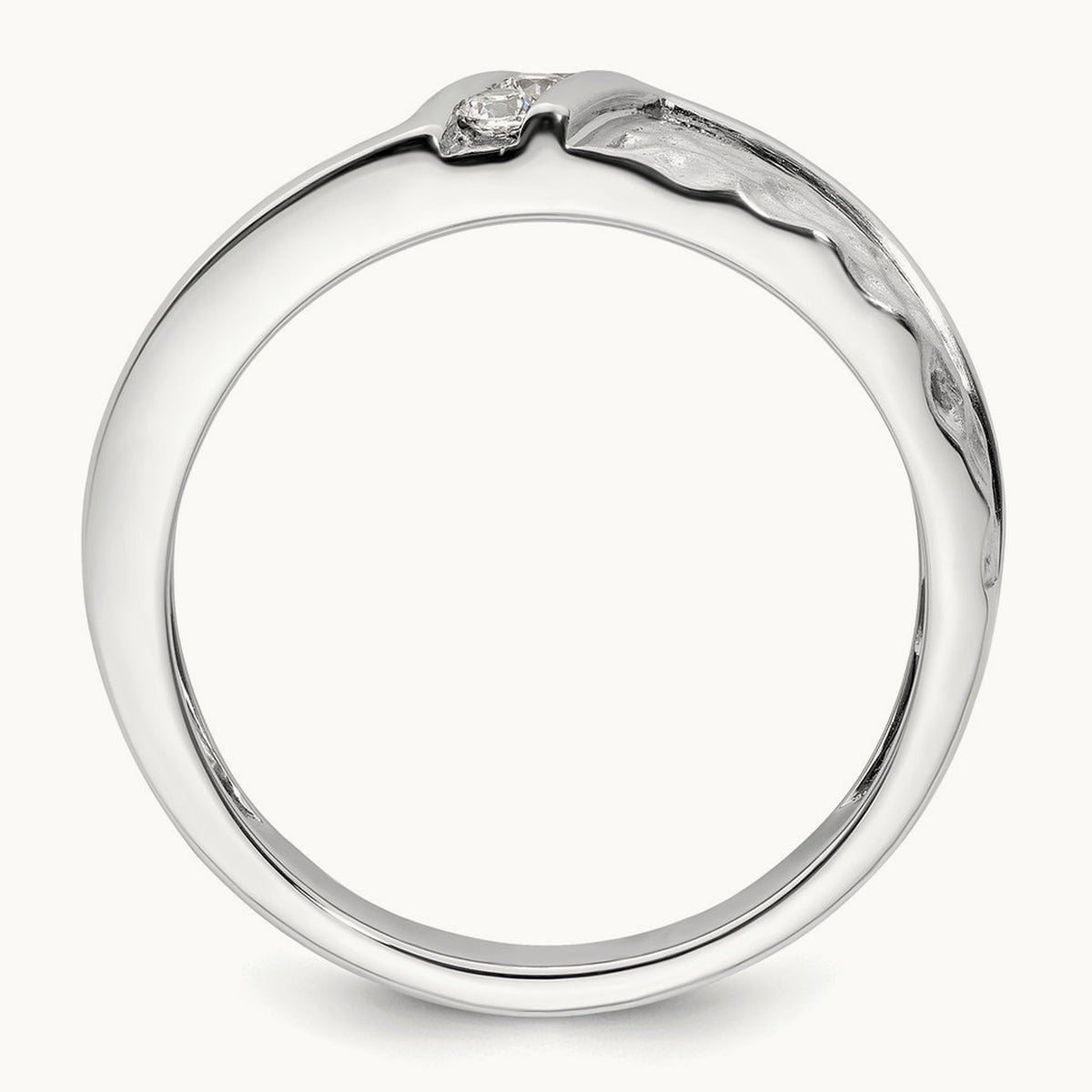 Polish & Satin Hammered Diamond Mens Wedding Band, 14K White Gold