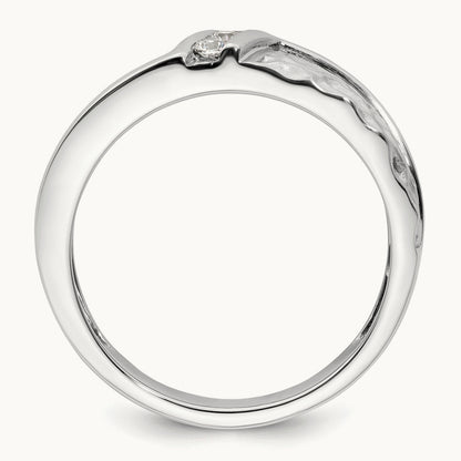 Polish & Satin Hammered Diamond Mens Wedding Band, 14K White Gold