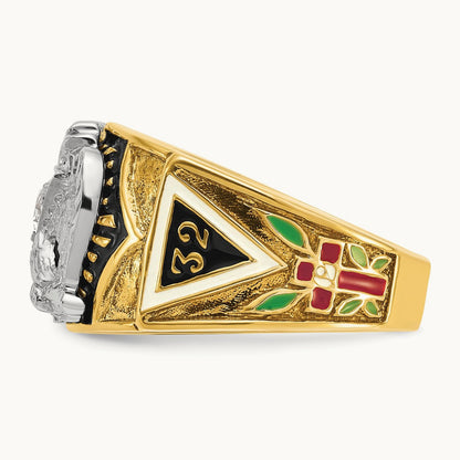 14ktt IBGoodman Men's Enamel & Dia 32nd Scottish Rite Masonic Ring