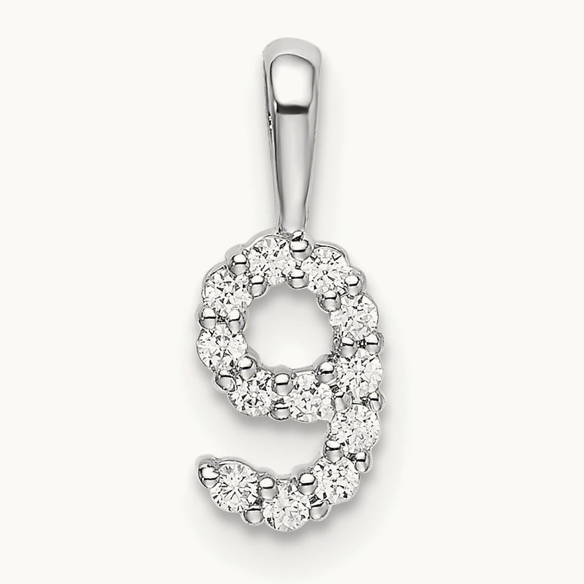 Diamond Number 9 Pendant — 14K White Gold, 13.12mm