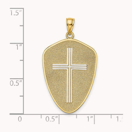 Cross Shield W/ Joshua 1:9 On Reverse Charm — 14K Two-Tone Gold