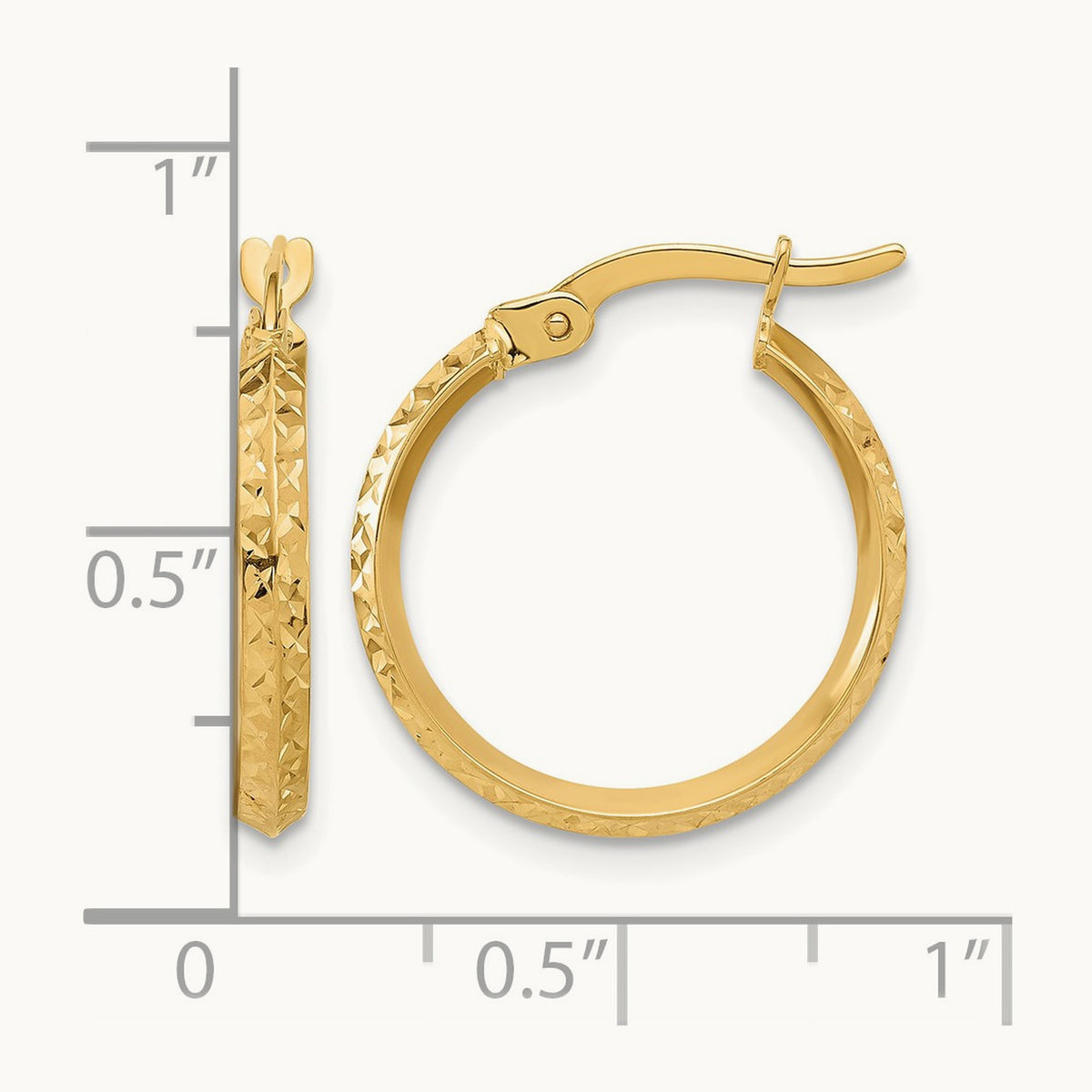 Polished and Diamond-cut Knife Edge Hoop Earrings, 14K