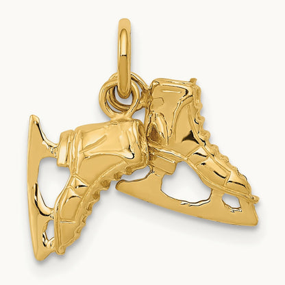 3-D PAIR Of Ice Skates Charm, 14K