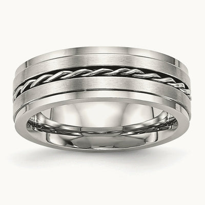 Brushed and Polished Twisted Band, 7mm, Stainless Steel