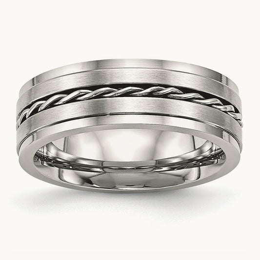 Brushed and Polished Twisted Band, 7mm, Stainless Steel