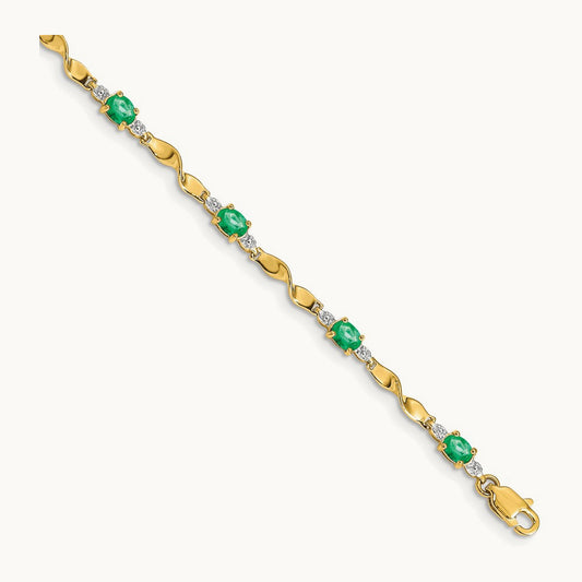 Diamond and Oval Emerald Bracelet, 14K
