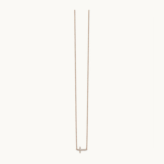 Diamond Sideways Cross 18in Necklace, 14K Rose Gold