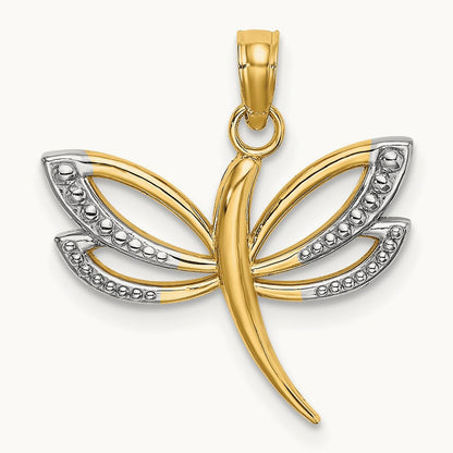 w/Rhodium Textured Dragonfly Charm, 14K