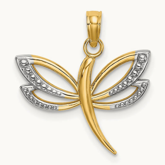 w/Rhodium Textured Dragonfly Charm, 14K