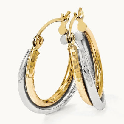 D/C Bypass Hoop Earrings, 14K Two-tone — Leslie's