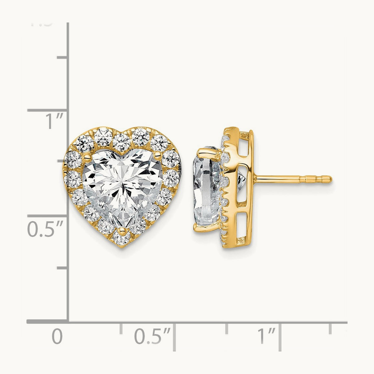 Heart Halo Post Earrings, 0.50-7.25 ct tw Lab-Grown Diamond — 7 3/8 ct, VS (Best), 14K Yellow Gold