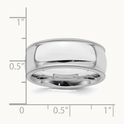 Sterling Silver Rhodium-plated 8mm Comfort Fit Milgrain Band