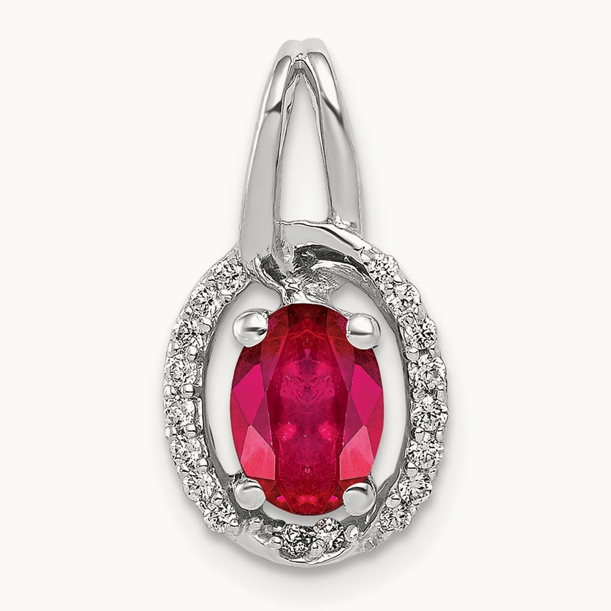 Diamond and .86 Ruby Oval Halo Pendant, 14K White Gold