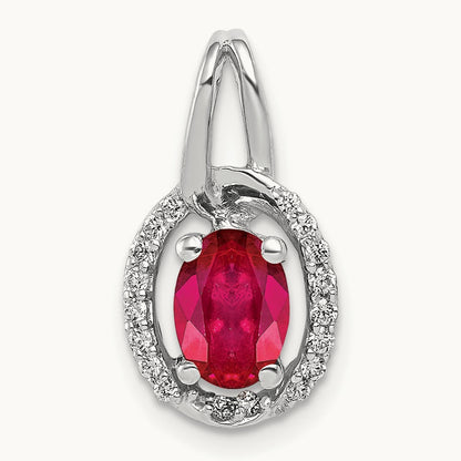 Diamond and .86 Ruby Oval Halo Pendant, 14K White Gold