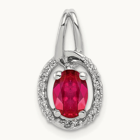 Diamond and .86 Ruby Oval Halo Pendant, 14K White Gold