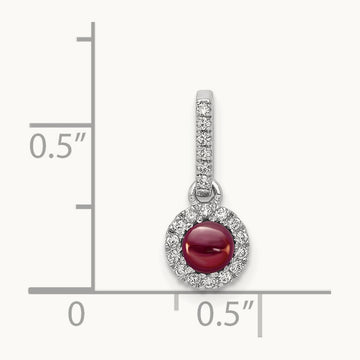 Diamond and Cabochon .47 Garnet Pendant, 14K White Gold