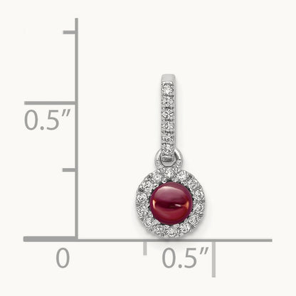 Diamond and Cabochon .47 Garnet Pendant, 14K White Gold