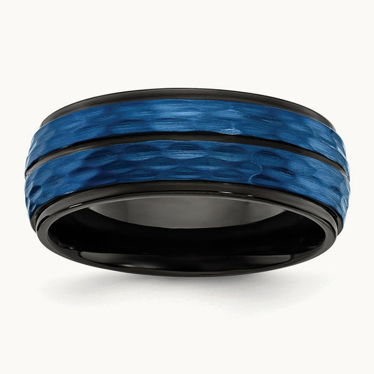 Brushed and Polished Black/Blue IP-plated Band, 8mm, Stainless Steel