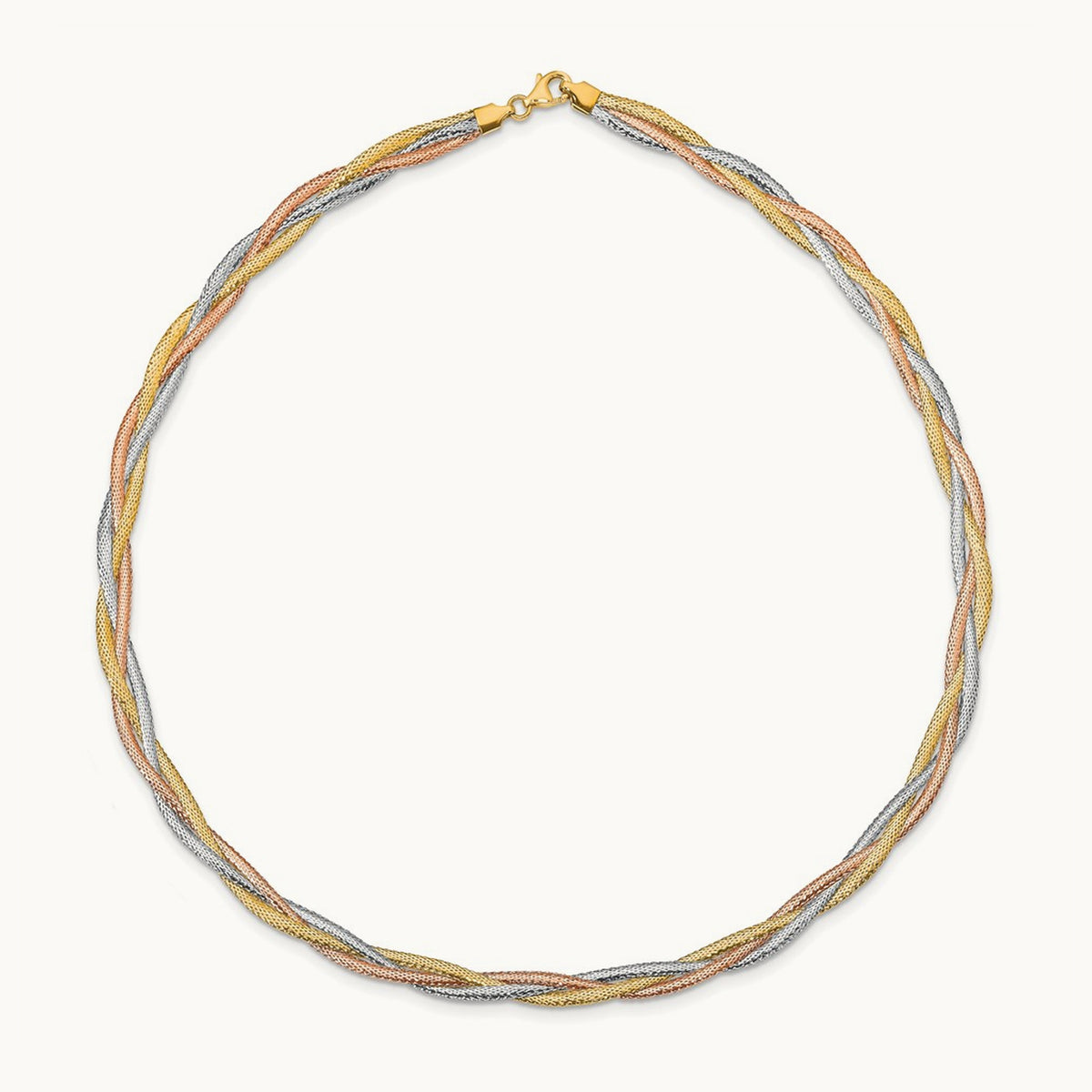 w/Wht Rhodium/Rose Gold-plat Polished Mesh Necklace, 14K — Leslie's